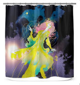 Rainbow Meadows Shower Curtain in a vibrant bathroom decor.
